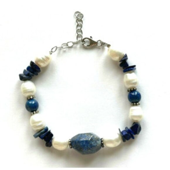 Freshwater Pearl with Blue Stones Bracelet - Picture 1 of 6